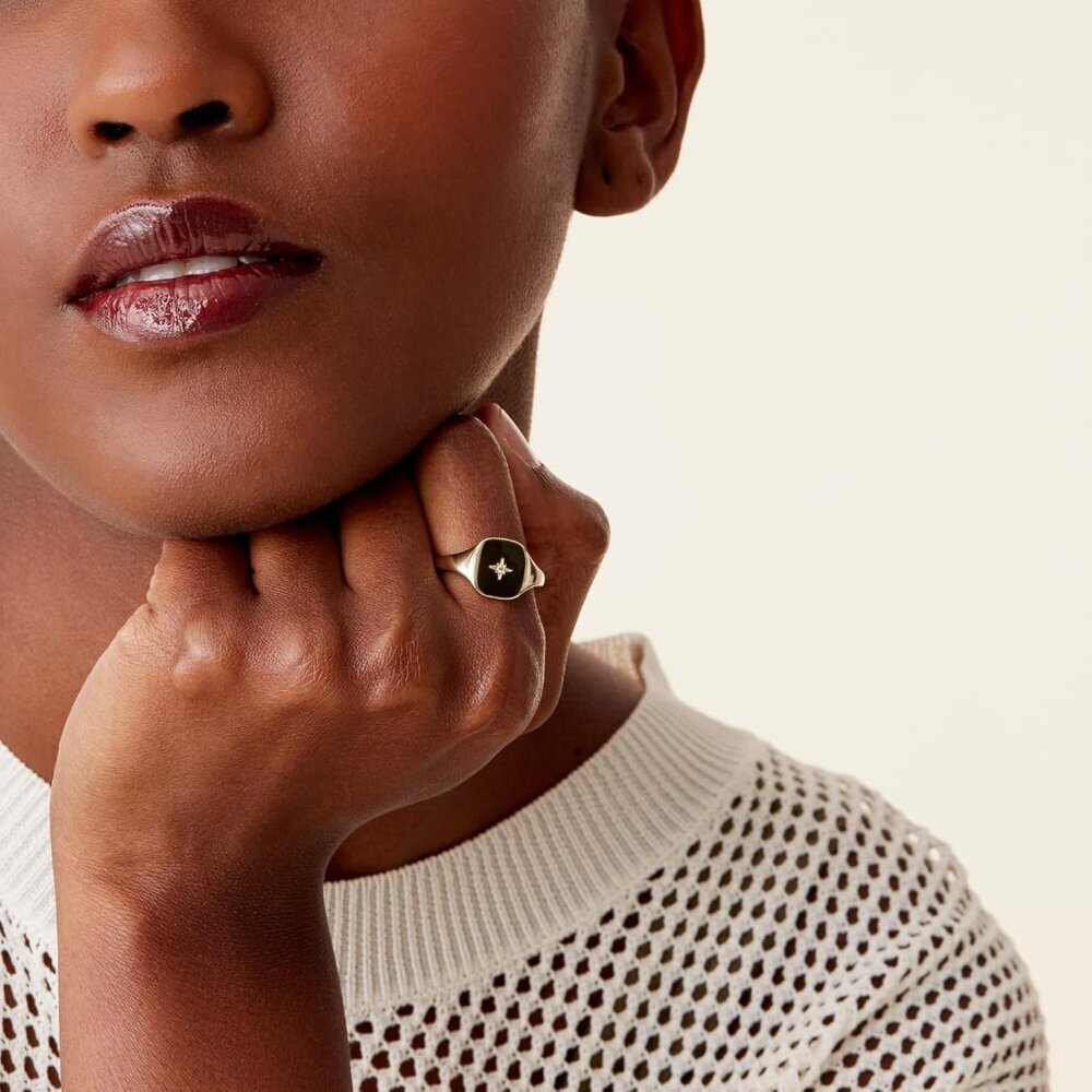 14K Gold Plated North Star Signet Ring for Women - Minimal Lightweight Statement - Picture 2 of 6